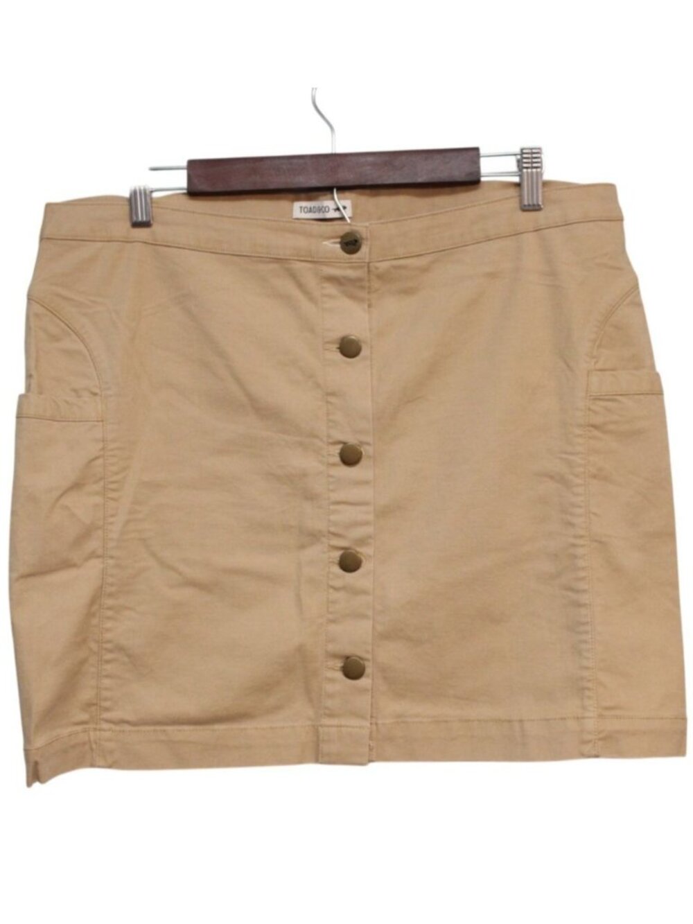 Toad & Co Earthworks Skirt Size 14 Tan Button Front Organic Cotton Sustainable